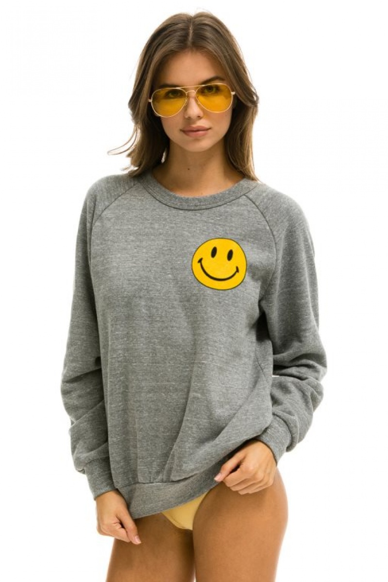 Sudaderas Aviator Nation Smiley 2 Crew Mujer Grey | 15ROYHKMV