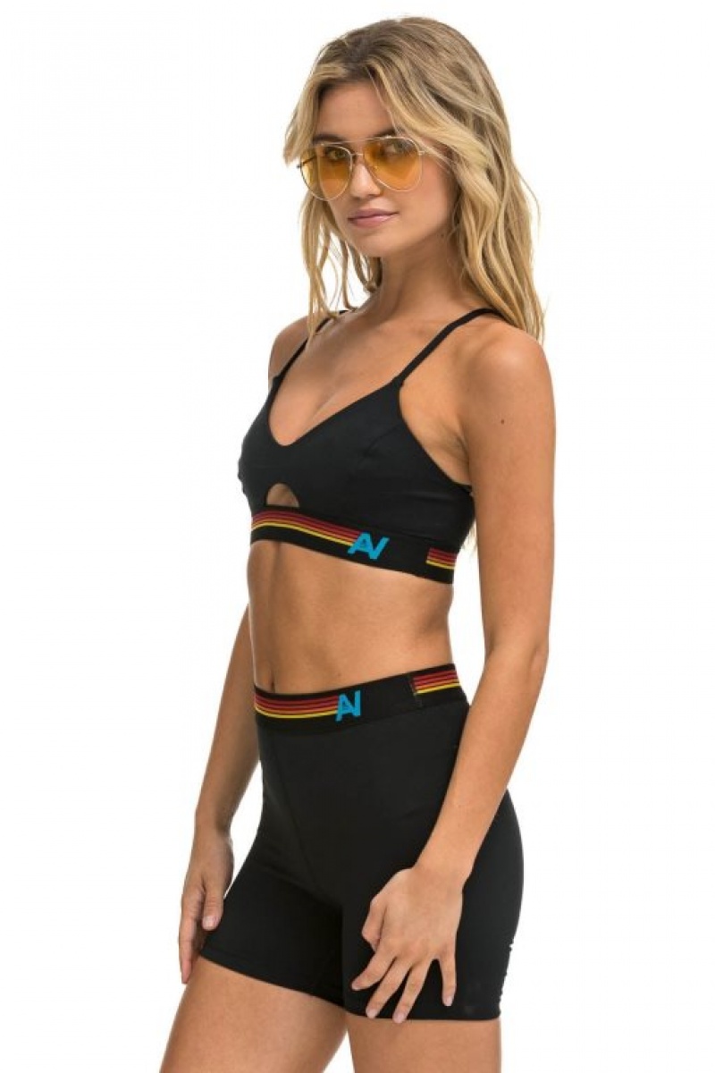 Sujetador Deportivo Aviator Nation Logo Elastic Keyhole Mujer Black | 56PWBDKAF